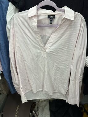 Jones New York Pale Pink Striped Popover Blouse